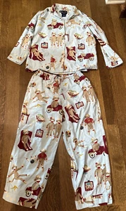 Nick & Nora Large Sock Monkey Pajama Set Bowling Lounging Cotton Blue San Simian - Picture 1 of 14