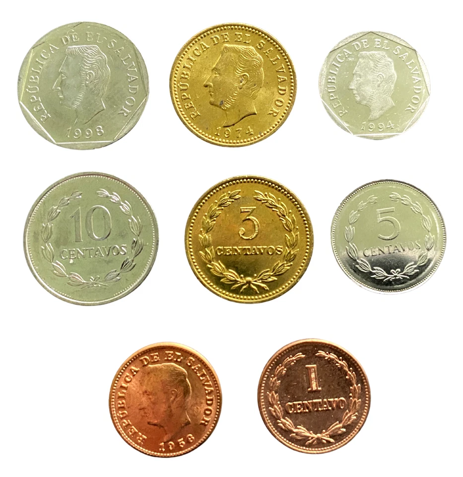 Juego de 4 monedas de El Salvador de 1, 3, 5, 10 centavos UNC World Coins Foto 1 de 1