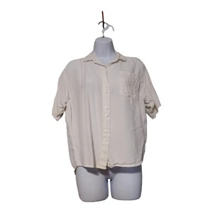 Vintage 80er Jahre Entity Damenbluse L weiß Button Down Kurzarm Tasche - Bild 1 von 10