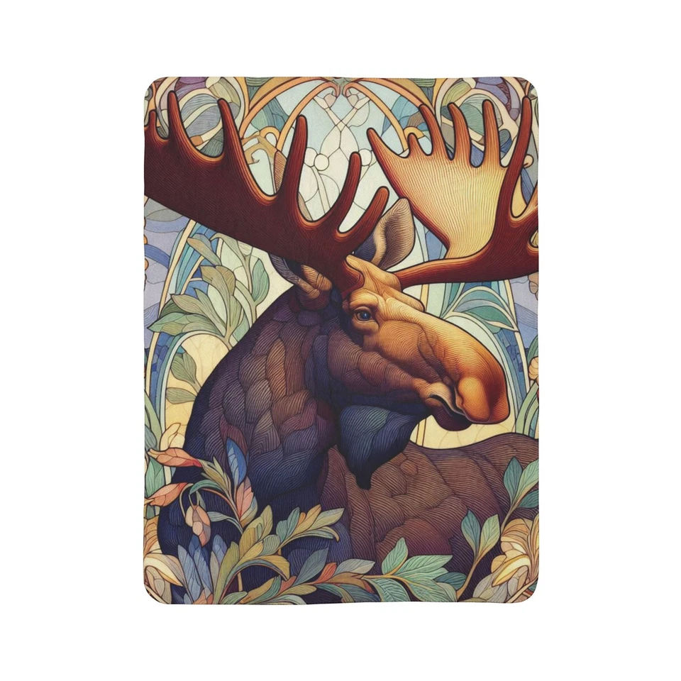MOOSE Art Nouveau Style Art Cozy Fleece Sherpa Blanket Couch Throw  - Image 1 of 1