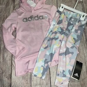Adidas Size 4 Hooded Pink Long Sleeve Leggings Outfit Set NEW - Picture 1 of 1