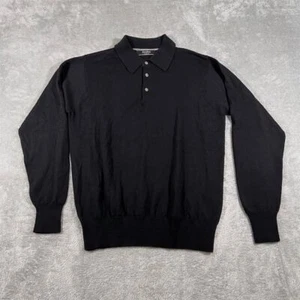Neiman Marcus Mens Black Collared Sweater M Long Sleeve Cashmere Wool Silk Blend - Picture 1 of 6