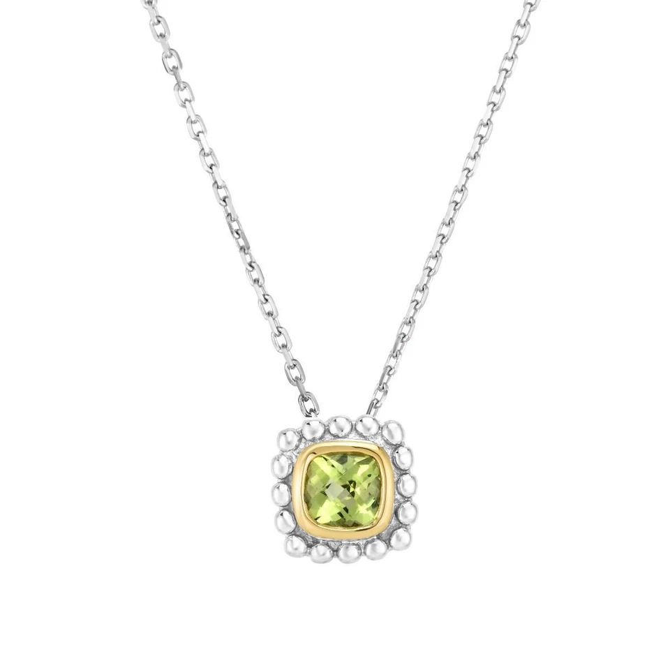 Colar de pipoca quadra prata esterlina e ouro 18K 18" com joias finas peridoto - Imagem 1 de 1