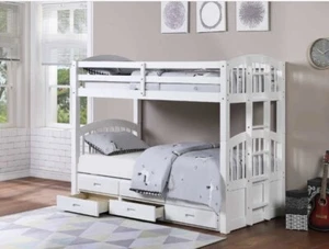 “BRAND NEW BUNKBED” Twin/Twin + Trundle Bed & 3 Storage Drawers (B-1842-W) - Picture 1 of 1