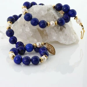 14K Gold gefüllter Lapis- und Perlenstrang 19 Zoll lang - Bild 1 von 7