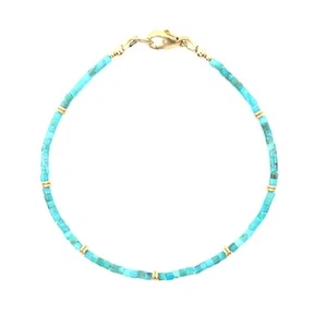 3mm Small Tiny Thin Genuine Arizona USA Turquoise & Yellow Gold Heishi Bracelet - Picture 1 of 3