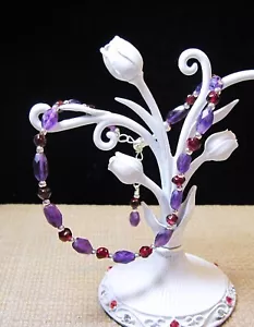 Wunderschönes Sterlingsilber facettierter Amethyst & Granat Fußkettchen Fußkette F103 - Bild 1 von 2