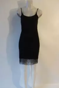 Womens Raquel Allegra Black Tank Dress With Lace Hem 2/M* - Picture 1 of 6