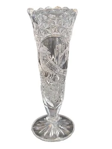 Hofbauer Byrdes Crystal Glass Vase Clear Cut With Birds On Pedestal Base 8.5" H - Picture 1 of 7