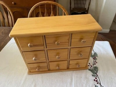 Винтажный деревянный 9 ящик шкаф сосновый сундук деревянный органайзер изящный! - Изображение 1 из 3