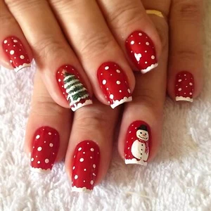 Christmas Snowmen Press on Nails Christmas Tree Fake Nails Medium Coffin Fals... - Picture 1 of 8