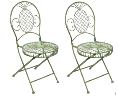 Set of 2 Wrought Iron Metal Folding Chair Garden Patio Furniture Seat Verdigris - Image 1 of 2