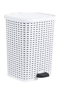 Superio Wicker Style Trash Can – 6.8 Gallon, White Step-on Waste Bin with Lid - Picture 1 of 8