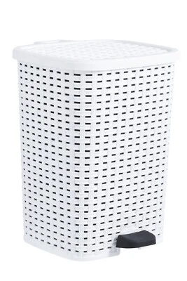Superio Wicker Style Trash Can – 6.8 Gallon, White Step-on Waste Bin with Lid - Image 1 of 4