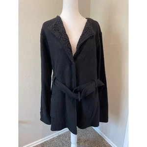 Cynthia Rowley leichte Jacke schwarz Wolle Spitzendetail Taille zum Binden - Bild 1 von 6