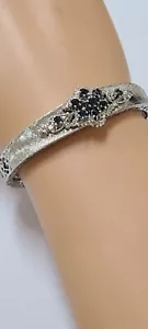 Vintage Antique Sapphire Bangle Bracelet Sterling Silver Filigree 6.5"-7" Wrist - Picture 1 of 12