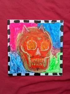 Multicolor Acrylic & Ink "Fire Skull" 9x9 Canvas (ooak) 1/1 Signed by artist - Picture 1 of 7