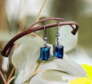 ORECCHINI DONNA ZAFFIRO BLU NATURALE 1.9 CTW IN ARGENTO 925 PENDENTI IDEA REGALO - Foto 1 di 4