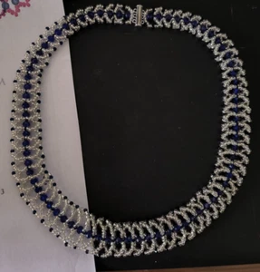 Collier Glasperlen Blau/durchsichtig Silber-gefüllt Handarbeit eigenartig - Bild 1 von 1