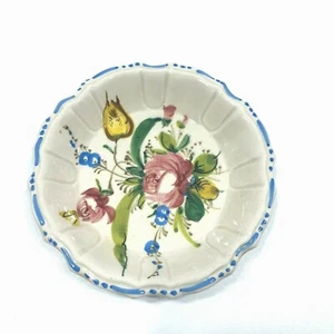 Italy Trinket Tray Multicolor Hand Painted Flowers Blue Trim - Picture 1 of 6