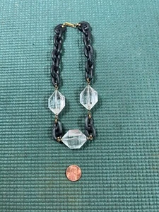 VINTAGE MIRIAM HASKELL BLACK CHAIN ROPE & ACRYLIC CRYSTAL JEWEL BEAD NECKLACE - Picture 1 of 6