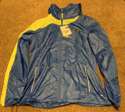 Brooks Blue W/Yellow Long Sleeve Full Zip Hooded Windproof Jacket Womens Size M - Image 1 of 4