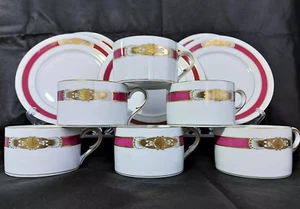 KOSTENLOSER VERSAND, 6+6 HEREND D'OR ROSA Band, Goldrand Dessertteller & Teetasse - Bild 1 von 8