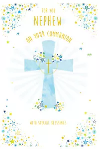 Tarjeta de Sobrino Primera Comunión - Elegante Diseño de Cruz y Estrellas, Tablero de Calidad - Imagen 1 de 2