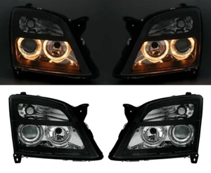 Juego de faros Angel Eyes para Opel Vectra C + Signum en cristal transparente negro H7 - Imagen 1 de 6
