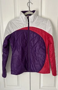 New Obermeyer Girls Large 14-16 Kat Insulator Jacket Red purple white stripe SB - Picture 1 of 10