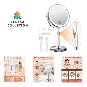 Lighted Makeup Mirror with 10X Magnification & 3 Color Lights, Adjustable Bri... - Picture 1 of 9