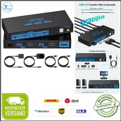 HDMI KVM Switch 2 PC 1 Monitor | 4K60Hz USB 3.0 | 4 USB Ports - Bild 1 von 4