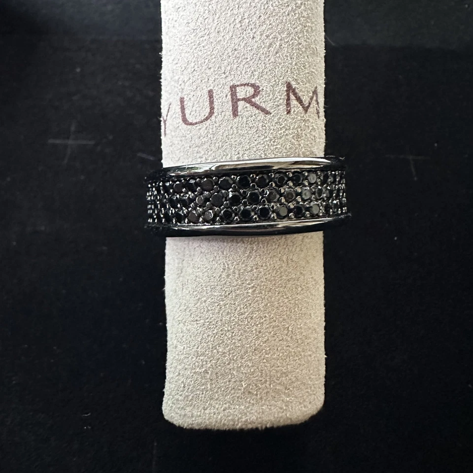 Anillo David Yurman Titanio Negro con Diamantes 8.5mm Pavé Tres Filas Banda Talla 9 Foto 1 de 4