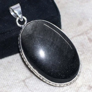 925 Silver Plated Silver Obsidian Pendant Handmade Jewelry Size 2" AU C465 - Bild 1 von 3