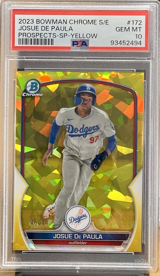 2023 Bowman Chrome Sapphire Josue De Paula Image Variation Yellow /50 PSA 10 SP - Image 1 of 3