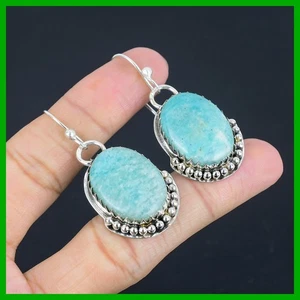 Sisters Day Sale Amazonite Stone 925 Sterling Silver Hook Dangle Drop Earrings - Picture 1 of 6