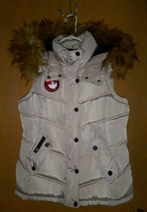 Canada Weathergear Hooded Vest Women's MEDIUN Tan Faux Fur Trim Outdoors Travel - Picture 1 of 12