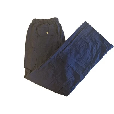 Casual Men's Linen Cotton Blend Beach Lounge Pants Straight Leg Drawstring 3Xl - Image 1 of 4