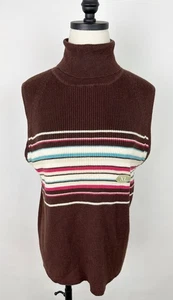 Vintage 90s Turtleneck Tank Top Womens XL Chest Stripe Chocolate Brown Skater - Picture 1 of 10