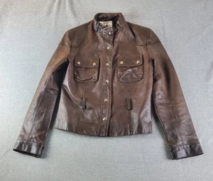 Misuri Arte Del Cuoio Leather Jacket Womens 10 Brown Snap Moto Bomber Biker 42  - Picture 1 of 17