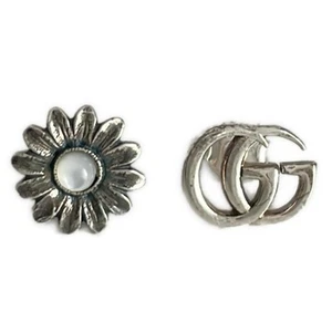 Auth GUCCI Double G flower stud earrings 527390 Silver Mother of Pearl Earrings - Picture 1 of 3