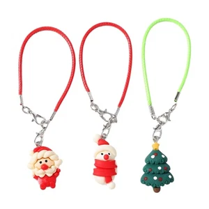 3X Cheerful Santa Snowman Phone Lanyard Plastic Holiday Ornament Gift Keychain - Picture 1 of 8