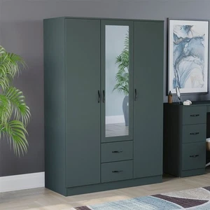 Riano Wooden 3 Door 2 Drawer Mirrored Wardrobe Storage Cupboard - Picture 1 of 9