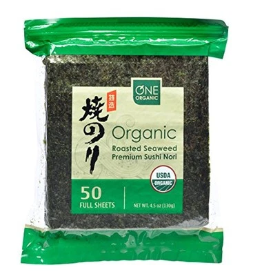 ONE ORGANIC Sushi Nori Premium Roasted Organic Seaweed (50 Full Sheets)