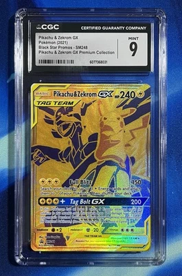 CGC 9 Pikachu & Zekrom SM248 GX Tag Team Premium Collection Box Promo Nm Mint - Image 1 of 4