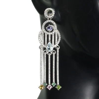 Pendientes de plata de ley 925 circonita simulada gemas aguamarina aguamarina pera sin calentar Foto 1 de 4