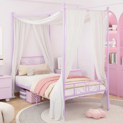 Marco de cama con dosel con cabecero y pie de cama, 4 carteles marco de cama de metal... Foto 1 de 4