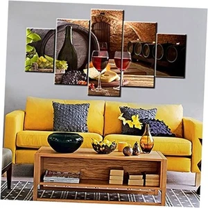 Kitchen Wall Art Red Wine Cellar Pictures Wooden Barrel and Fruit Grape - Picture 1 of 8