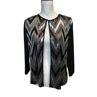 Suéter tejido negro Travelers by Chico's para mujer talla 1 lentejuelas plateadas metálicas Foto 1 de 4