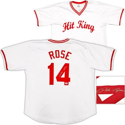 ¡OFERTA! Camiseta de béisbol blanca y roja firmada por Pete Rose de los Cincinnati Reds PR Holo Foto 1 de 4